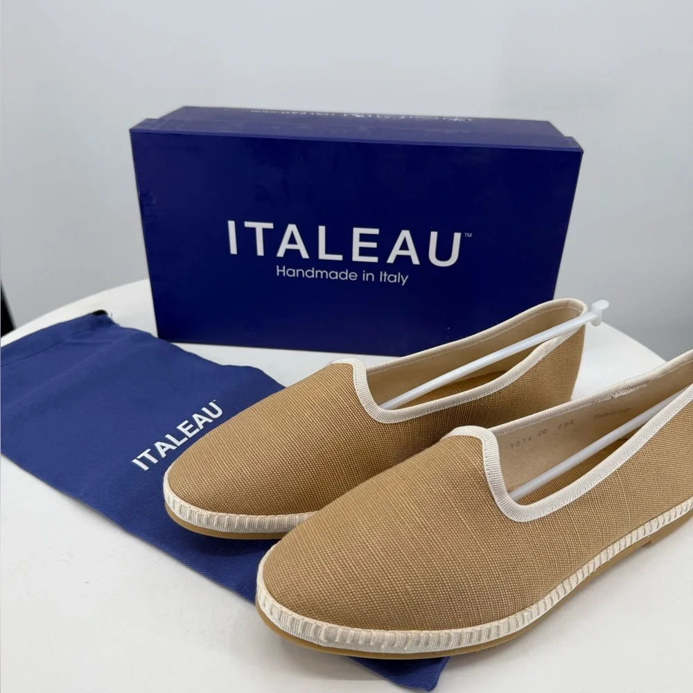 Italeau Beige Slip-On Flats with White Trim